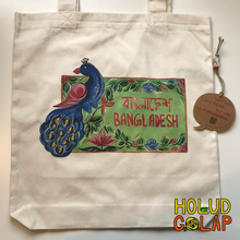 Load image into Gallery viewer, Nuah&#39;s Studio x Holud Golap Collection | 100% Recycled Bangla Premium Tote Bag  | Rickshaw Art
